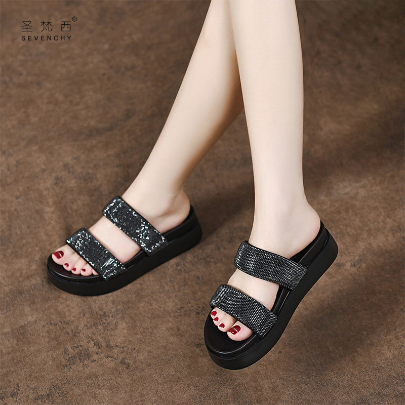 2024新款网红爆款水钻一字带拖鞋松糕厚底凉拖鞋女夏季外穿凉鞋拖,女鞋,一字拖,淘宝优惠券,粉丝福利购,淘宝优惠卷