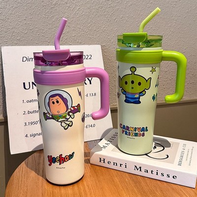保温杯大容量冰霸杯办公室可爱大容量带把手学生女便携吸管水杯