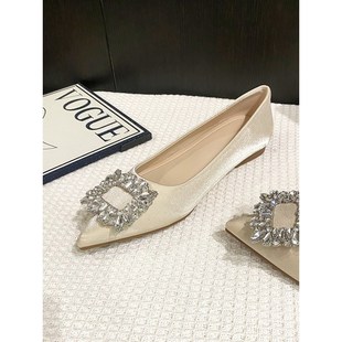 法式软底尖头单鞋软皮平底鞋女秋冬新款浅口气质婚鞋新娘鞋不累脚