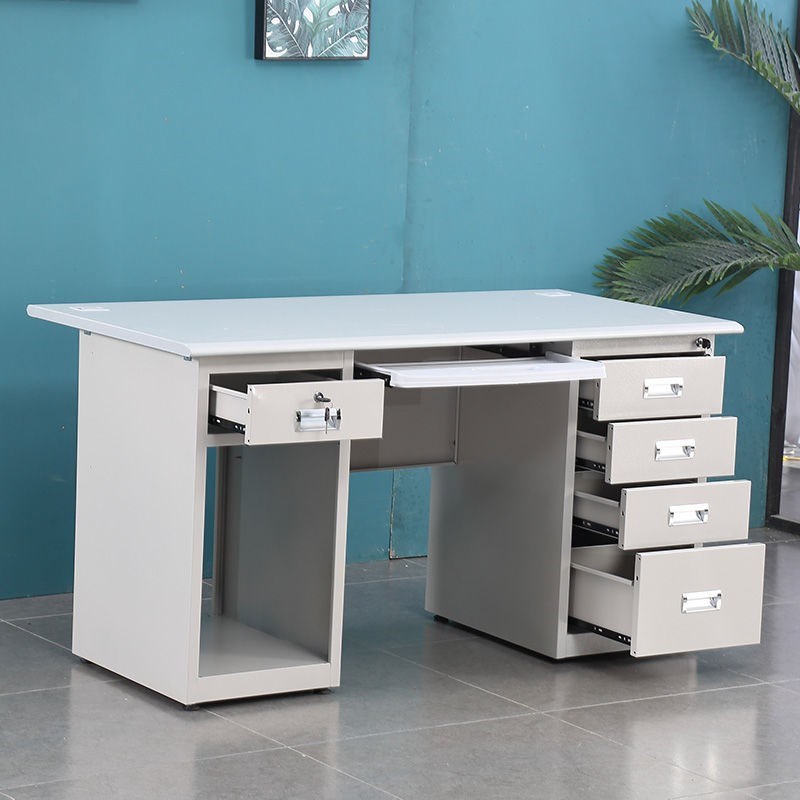 加厚钢制办公桌铁皮财务桌职员电脑桌单人办公室不锈钢桌子工作台