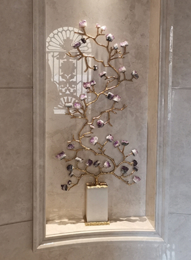 云石迎客松摆件玄关客厅大型高款高档大气L招财办公室装饰乔迁新