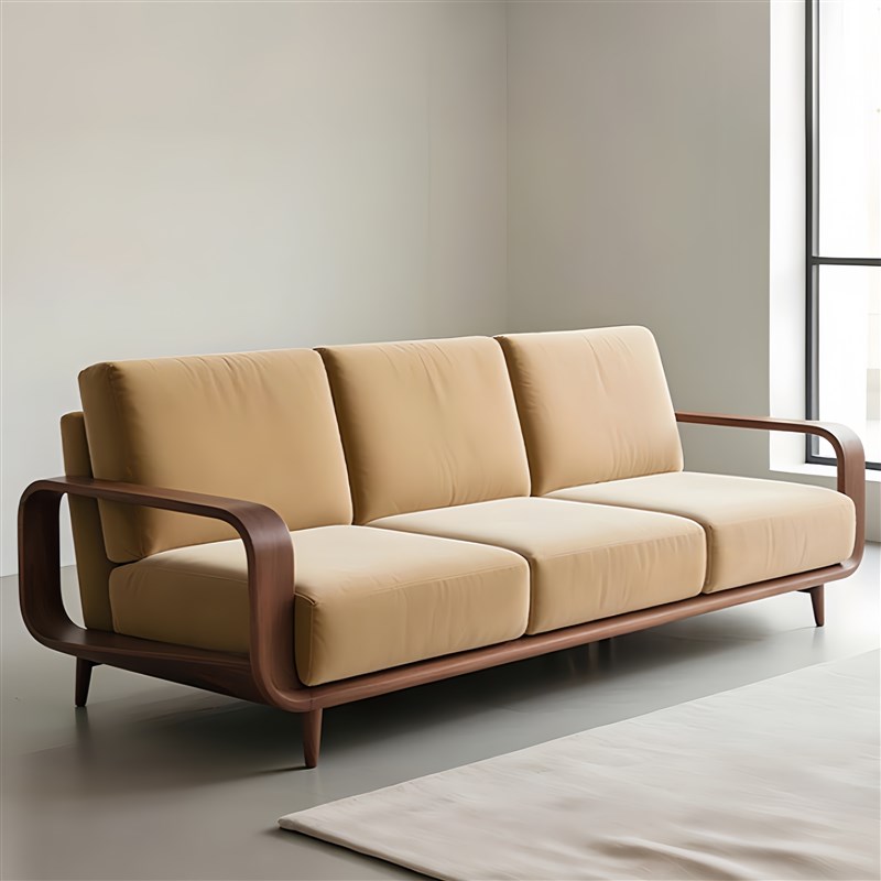 现代简约实木e沙发直排2025年新款中古风客厅布艺接待会客沙发新