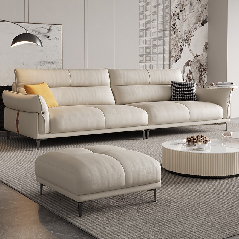 意式轻奢极简大小户型皮艺真皮沙发网红直排客厅T头层真皮高端大