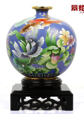 正宗景泰蓝花瓶李荣魁年年有余转运瓶铜胎掐丝珐琅北京特色商务