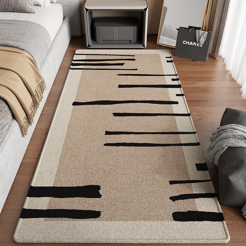 房间长条地毯轻奢高级床边毯耐脏卧室F地垫新款床边垫床前毯奶油