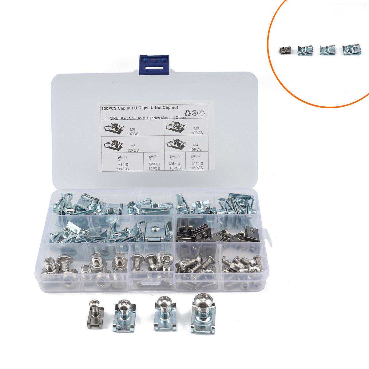 跨境100pcs盒装-夹片螺母/B型簧片螺母/卡式自攻螺母/弹片螺母/