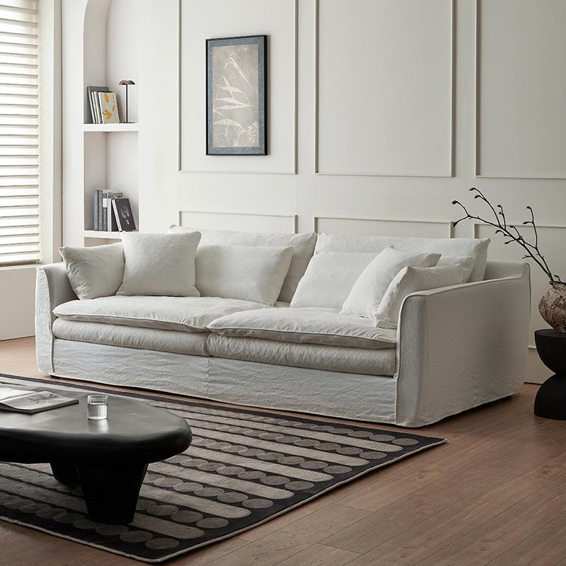 法式奶油风白色布艺沙发全拆洗北欧现代棉麻三人四人位休闲沙发