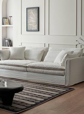 法式奶油风白色布艺沙发全拆洗北欧现代棉麻三人四人位休闲沙发