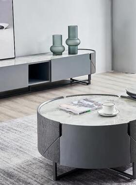 JWYS-759设计师极简岩板大小圆茶几现代简约电视柜组合储物地柜客