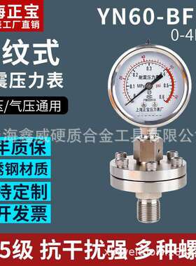 正宝YN60-BFML耐震压力表螺纹对夹式防腐蚀隔膜压力表316不锈钢水