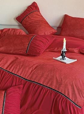 高档水洗棉拼接婚庆四件套红色结婚被套床单新婚喜庆喜被床上用品
