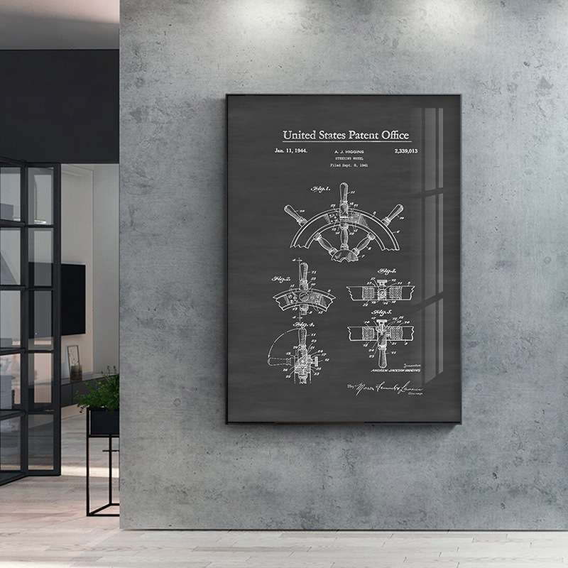 现代简约黑白工业风设计线稿装饰画船只机械航海挂画客厅卧室版画图片