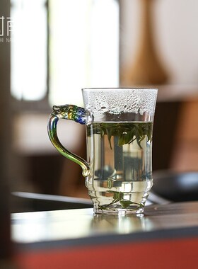 龙把手绿茶杯f个人专用高硼硅泡茶玻璃杯带把高级感耐高温玻璃水