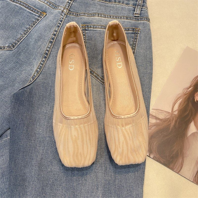 网红网纱单鞋女平底平跟2024春夏款鞋子女凉鞋温柔风镂空法式瓢鞋,女鞋,浅口单鞋,淘宝优惠券,粉丝福利购,淘宝优惠卷