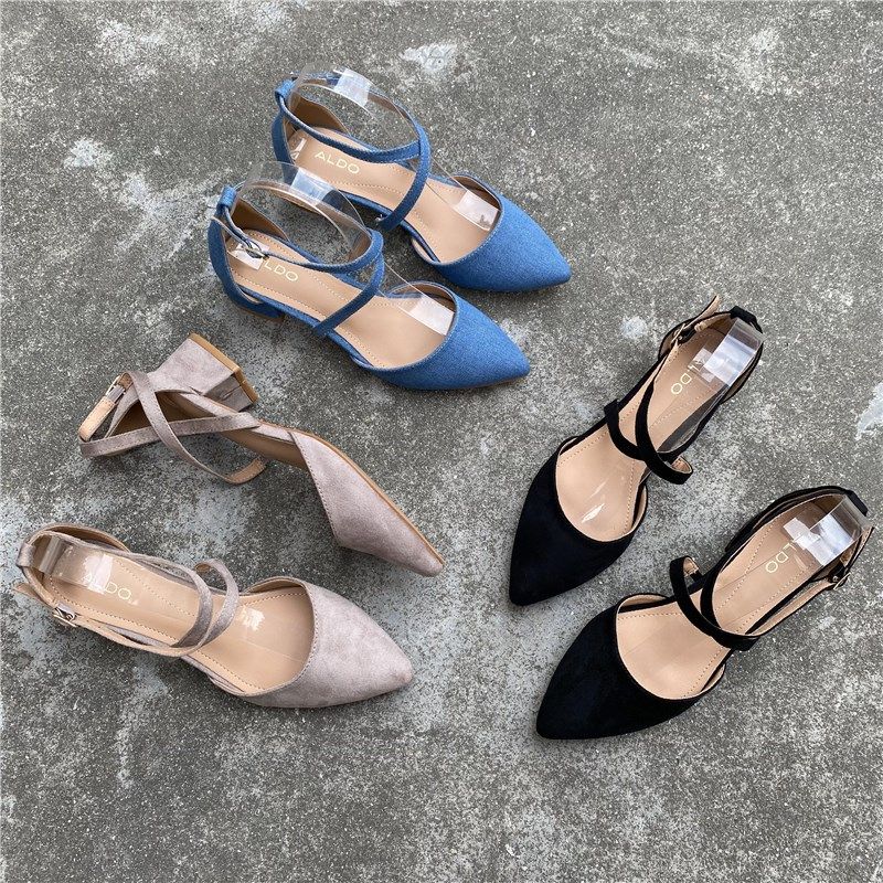 一手货源!法式低跟高跟鞋女黑色气质包头凉鞋新款夏粗Z跟尖头单鞋