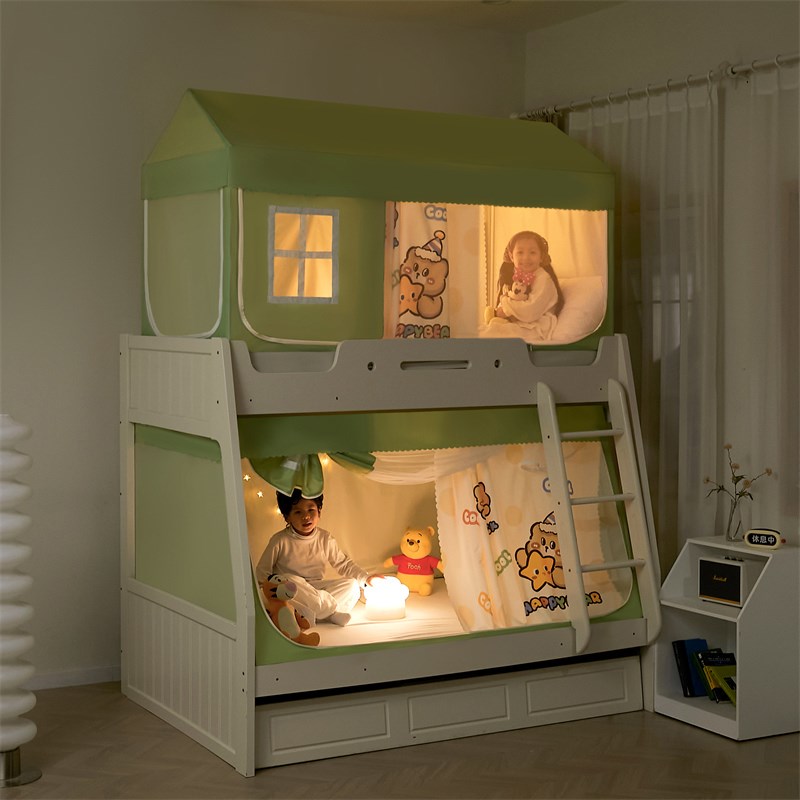 子母床蚊帐上下铺专用实木下床 梯形家用2024新款母子2儿童床1米5