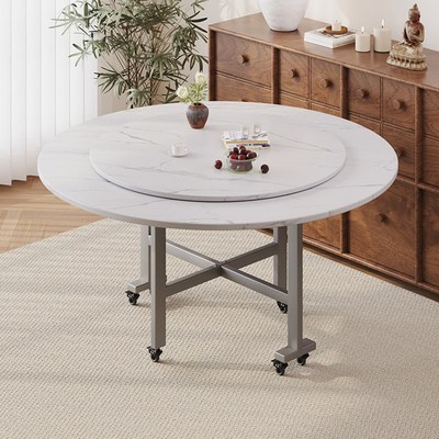 折叠桌子餐桌家用大圆桌圆形仿岩板10人12人圆桌农村聚餐吃饭台面