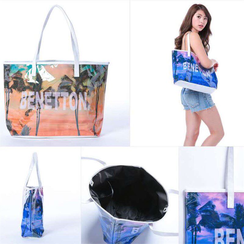 日单 大容量pvjc防水沙滩包 海边度假包 手提包拉链帆布包女单肩