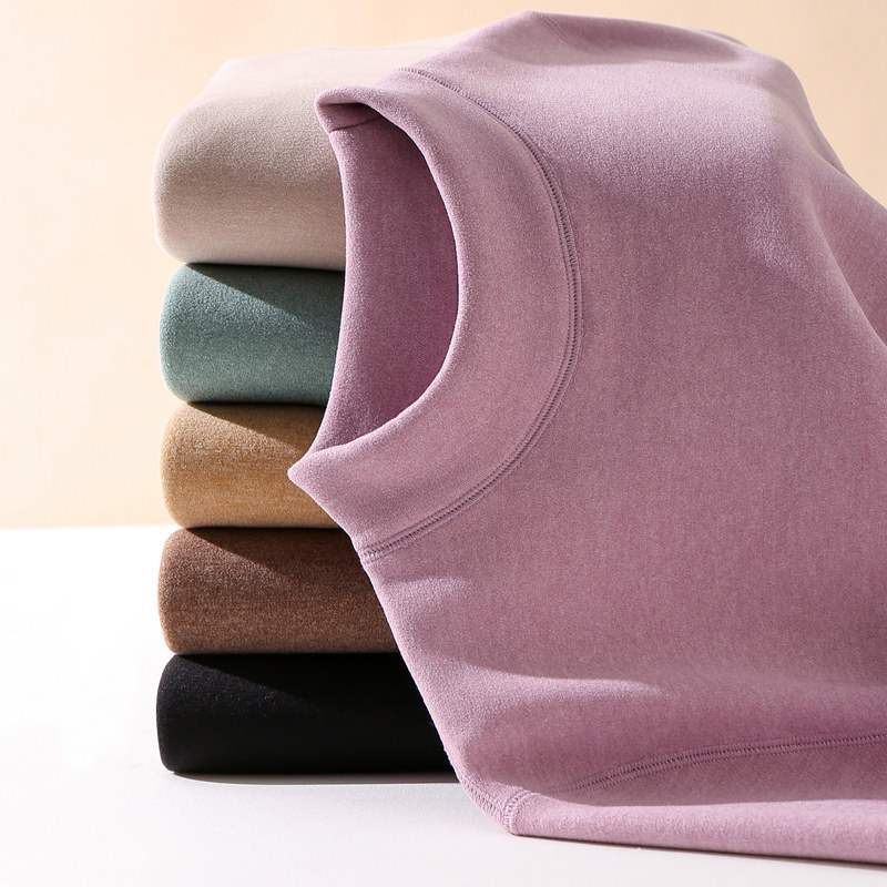 半高领保暖内衣女士加绒加厚无痕内搭秋衣秋裤德绒发热防寒套装冬