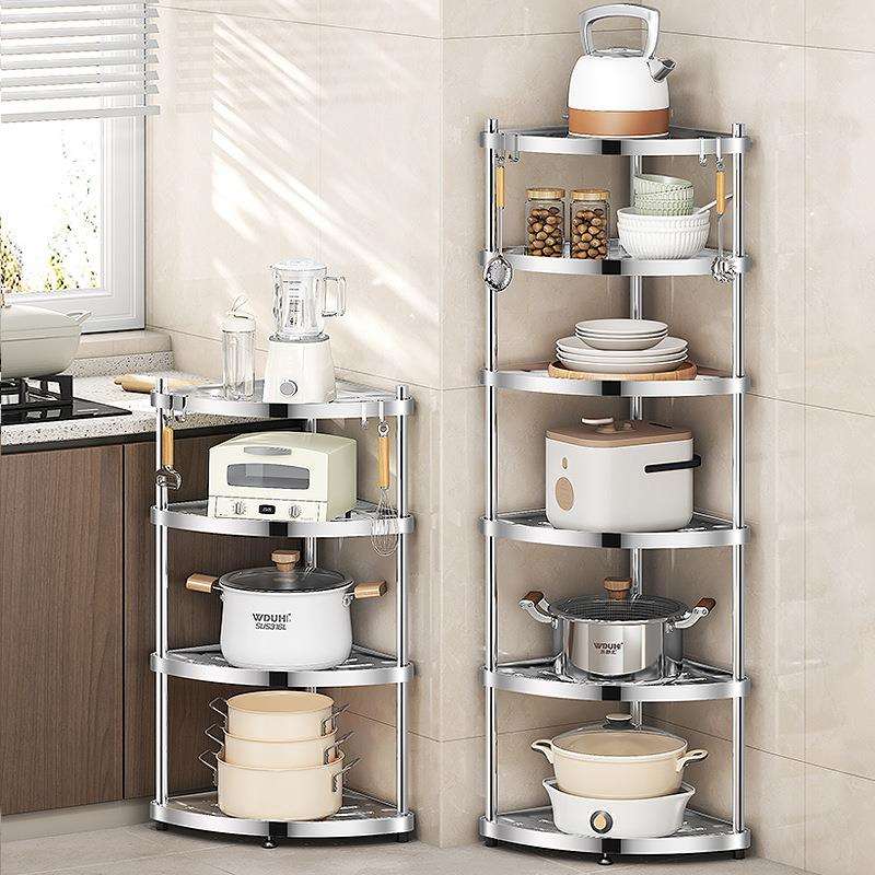 工厂直销多层不锈钢落地置物收纳架菜板调料用品架厨房家用三角架