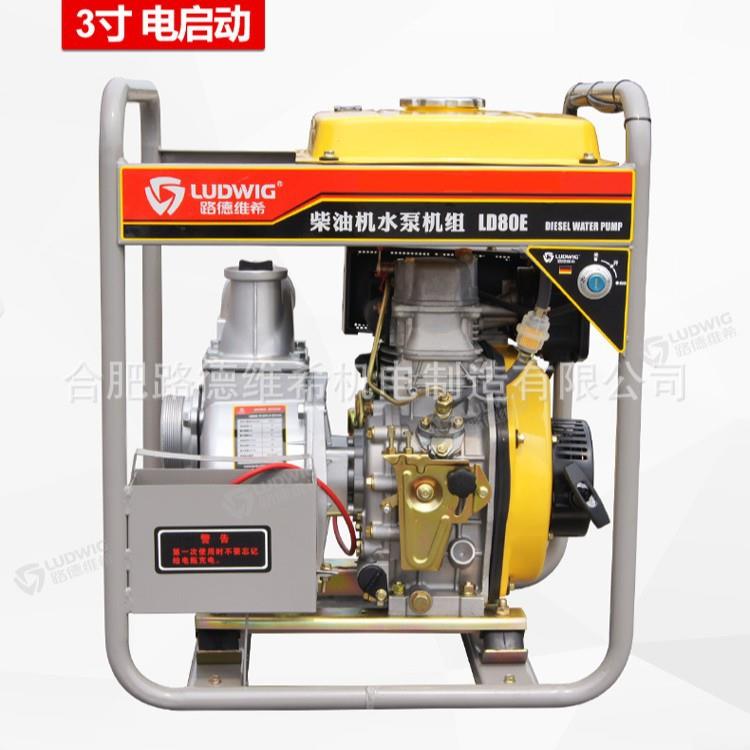 路德维希3寸风冷柴油水泵大油箱电启动农用果园树林灌溉抽水机80