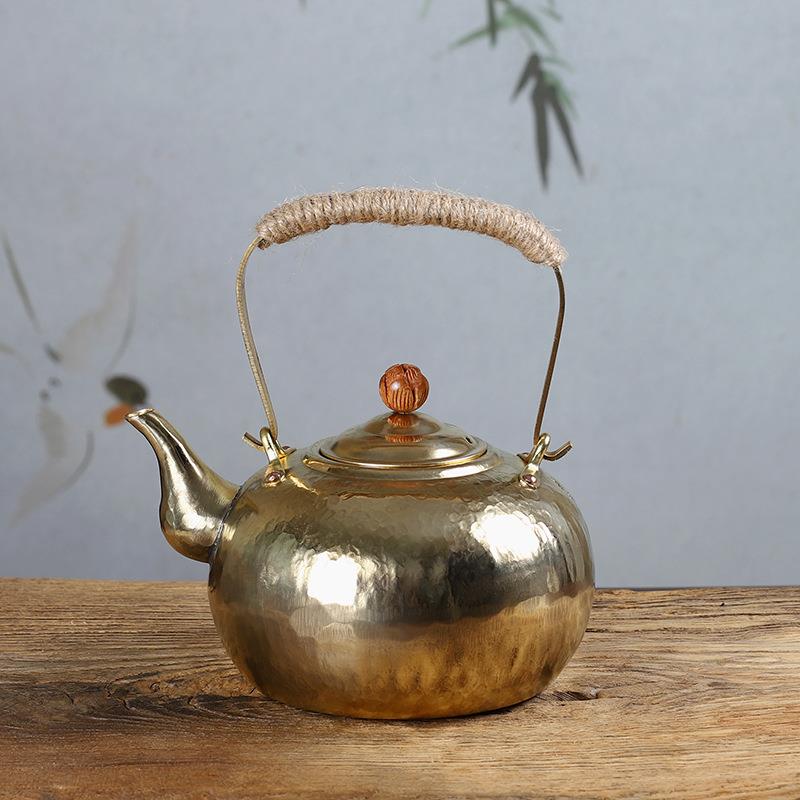 若容茶艺铜壶烧水壶煮茶壶铜水壶纯手工紫铜老铜壶提把仿古铜茶壶