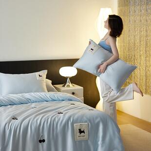 60支兰精天丝四件套夏季凉感被套床单床笠刺绣亲肤冰丝床上用品