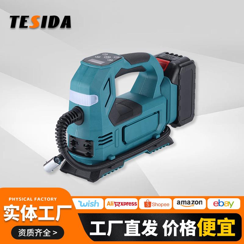 外贸无线锂电数显款车载打气泵跨境多功能电动充气泵家用电动气泵