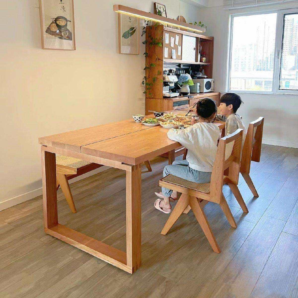 北欧实木餐桌现代简约长方形餐台莫比家用恩白蜡木大书桌原木长桌