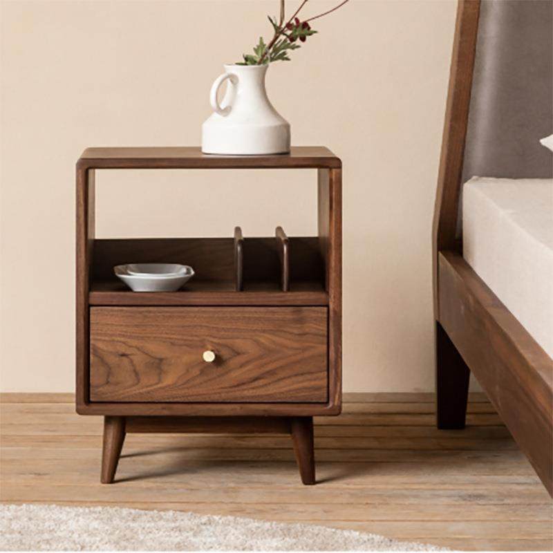 崇匠家具全实木床头柜北欧卧室极简黑胡桃木床边柜简约收纳柜柜子