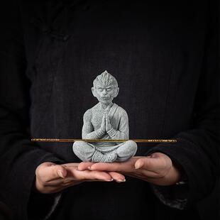 禅意齐天大圣孙悟空茶宠摆件创意生肖猴打坐禅定鱼缸造景桌面装饰