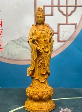 西方三圣崖柏木雕佛堂供奉摆件