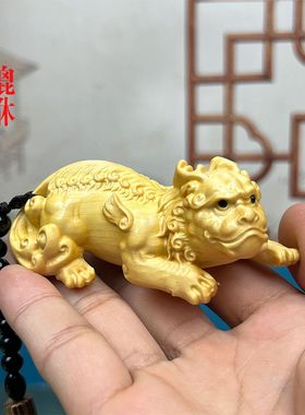 黄杨木雕貔貅一对招财挂件