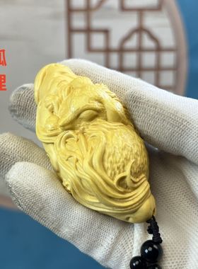 黄杨木雕梅花九尾狐仙吊坠挂件