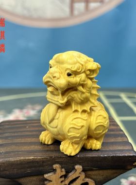 黄杨木麒麟招财手把件摆件