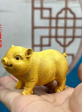 黄杨木雕小福猪招财手把件摆件