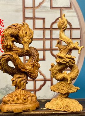 崖柏木雕五爪金龙玄关客厅摆件