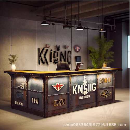 美式工业风吧台奶茶店酒吧烧烤店复古收银台铁艺咖啡厅接待台转角