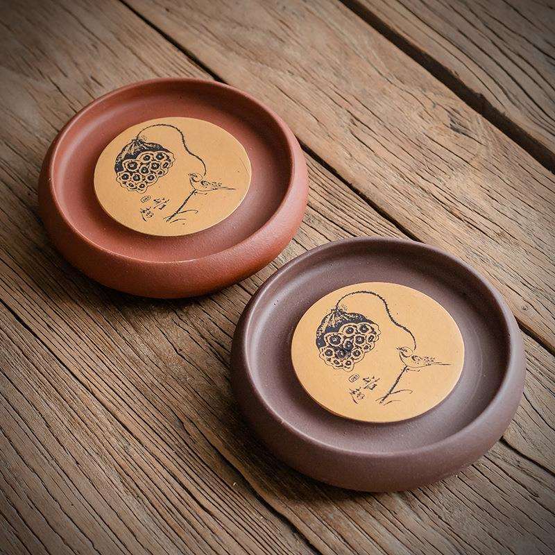 紫砂壶承干泡台纯手工养壶托盘茶道零配精致刻绘干泡盘茶壶垫