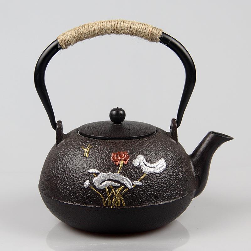 新中式 1200ml荷花蜻蜓煮水泡茶铸铁壶养生铁茶壶煮茶器茶具套装