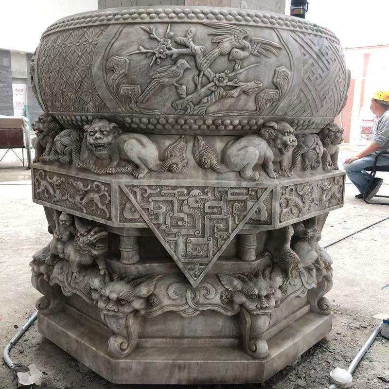 石雕柱顶石墩子空心石鼓柱础柱脚底座麻石青石柱墩石仿古祥云实心