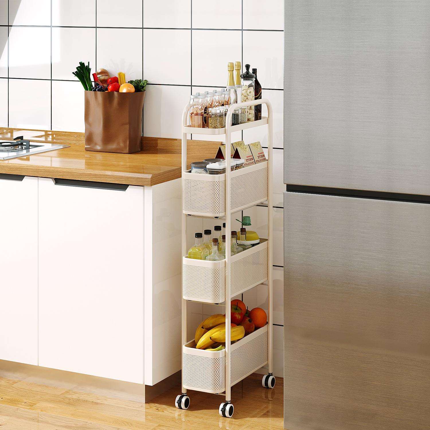 厨房夹缝置物架冰箱侧面抽拉柜卫生间小推车极窄缝拉篮缝隙收纳柜