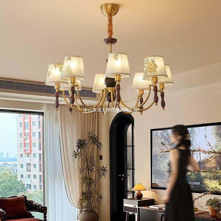 宋代美学复古客厅吊灯法式中古美式刺绣花纹布艺实木宋氏卧室吊灯,家装灯饰光源,智能吊灯,淘宝优惠券,粉丝福利购,淘宝优惠卷
