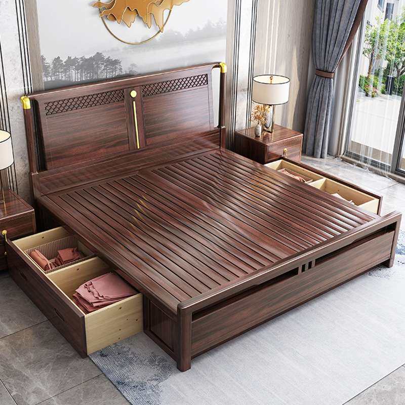 新中式床金丝檀木床现代新中式实木床主卧1.8M婚床别墅高档双人床