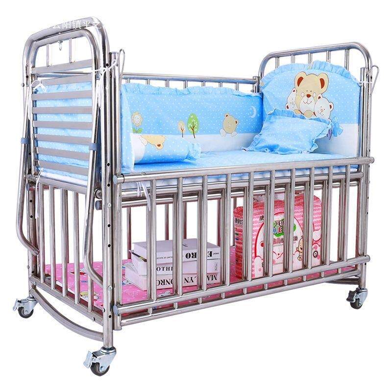 不锈钢婴儿床拼接大床摇篮床儿宝宝床铁艺婴儿床可移动带蚊帐