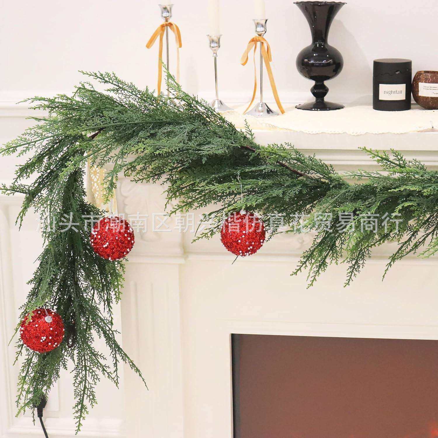 2025亚马逊新爆款仿真柏叶圣诞藤条家居壁炉摆件装饰圣诞节,节庆用品/礼品,圣诞装饰品,淘宝优惠券,粉丝福利购,淘宝优惠卷