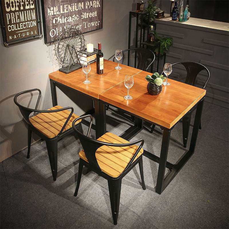 复古餐厅家具正方形餐桌椅组合简约小户型实木铁艺四方桌子家用