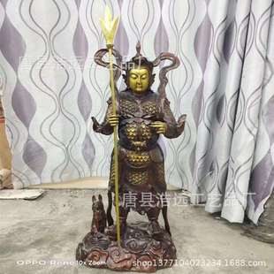 铸造纯铜神像雕塑摆件 全铜二郎神显圣真君 哮天犬拿叉杨戬铜像