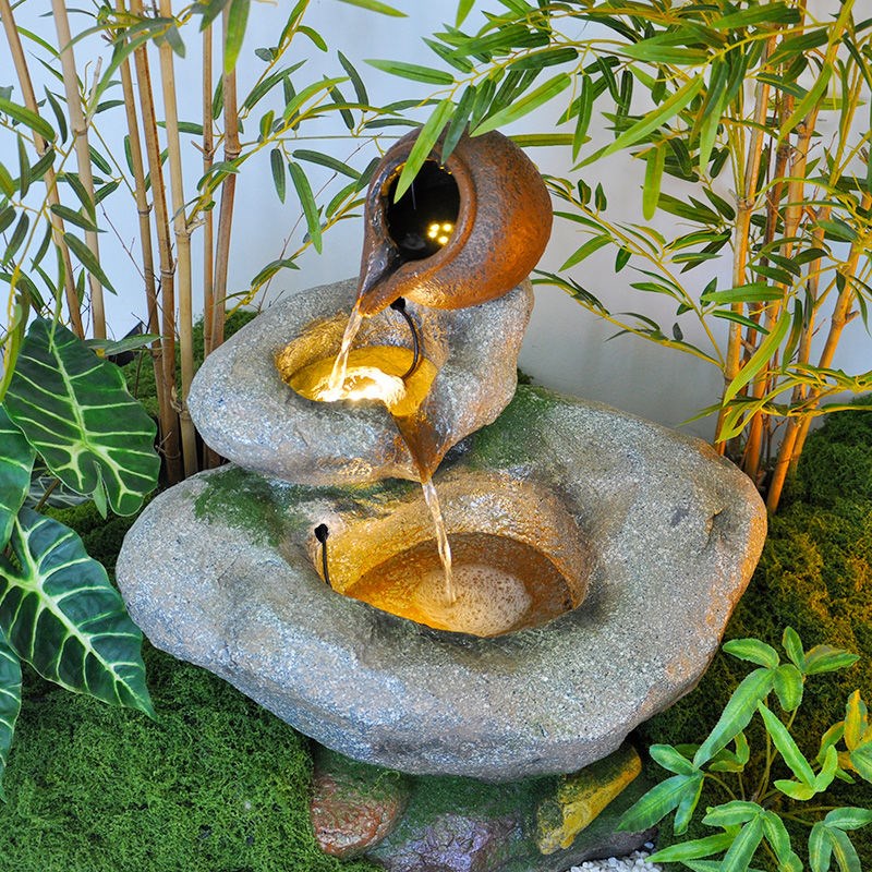 室内阳台鱼池摆件流水落地加湿水循环造景田园L庭院水景观开