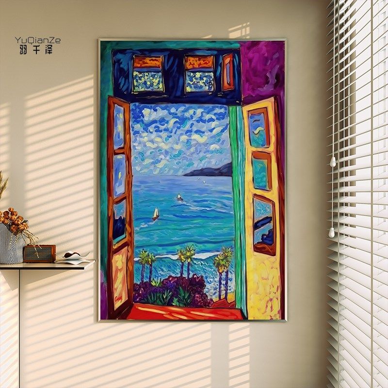 海边窗户卧室玄关装饰画风景客厅沙发落地壁画艺术酒店过道竖挂画,家居饰品,现代装饰画,淘宝优惠券,粉丝福利购,淘宝优惠卷